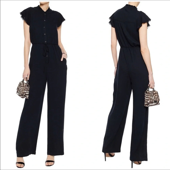 NWT Splendid Black Belted Frayed Short Sleeve Button Down Jumpsuit Size XS - Picture 1 of 7